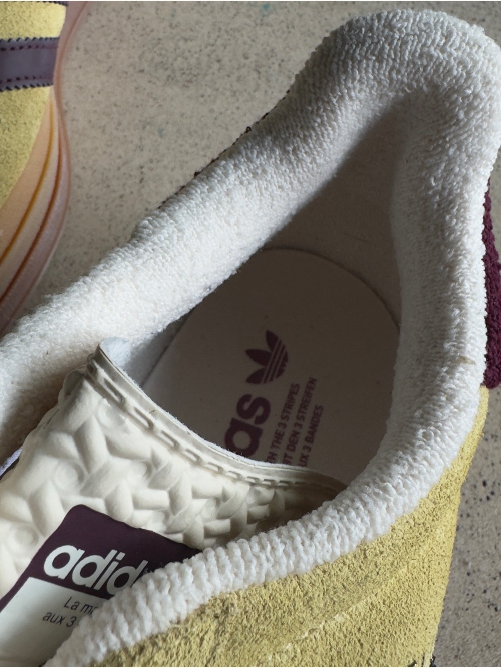 adidas Gazelle Suede Sneakers in Yellow with Maroon Accents - Picture 11 of 13